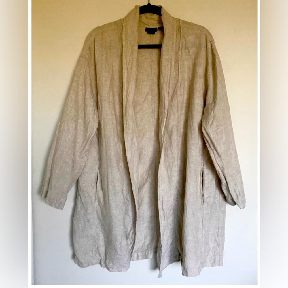 Tahari Linen Longline Open Front Blazer